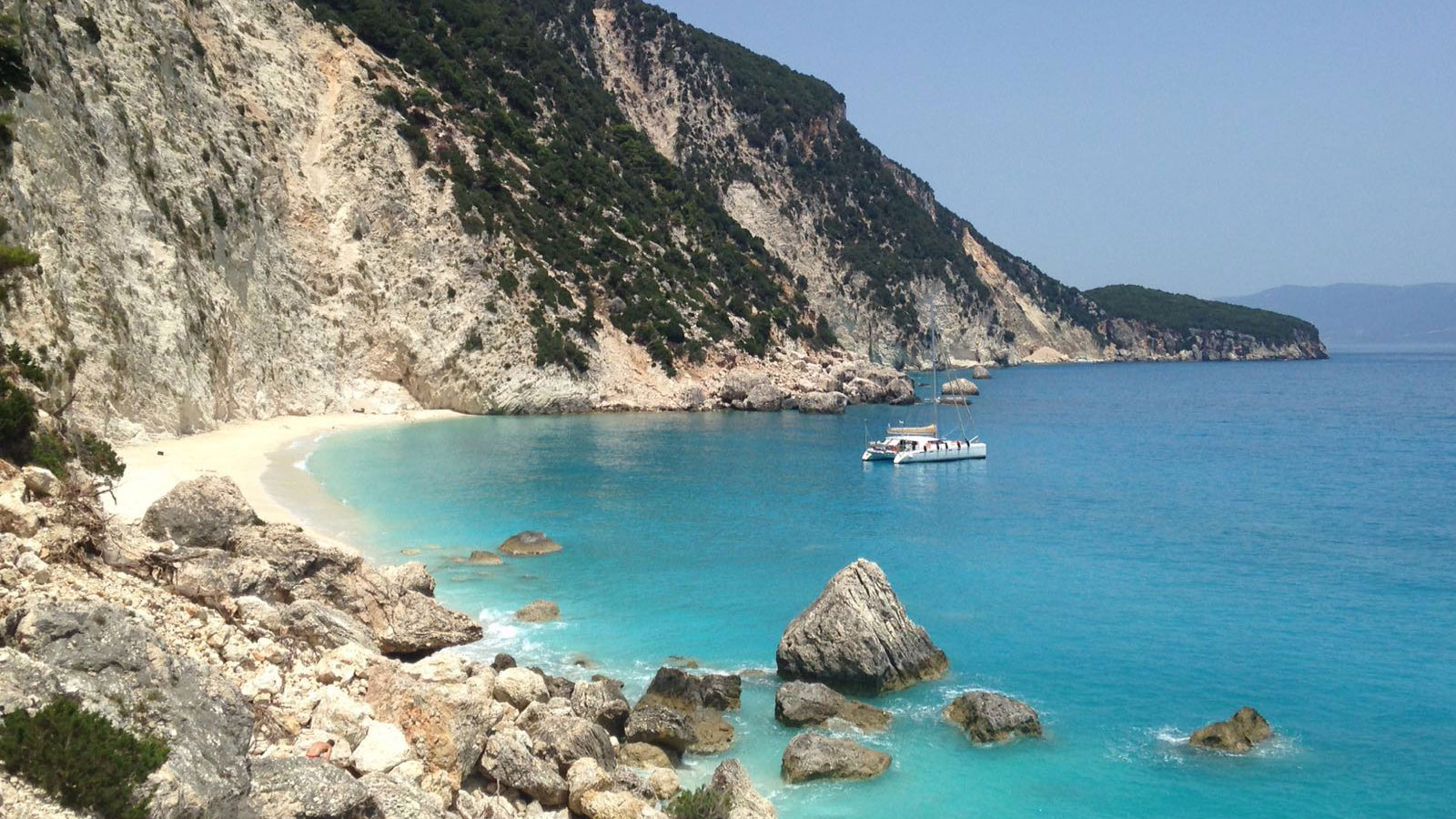 Catamaran Pluto - Nautitech 47 on anchor in the ionian sea