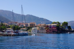 View into the small port of Assos on Kefalonia