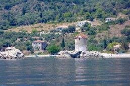 Ancient windmill on kalamos island in the ionian sea